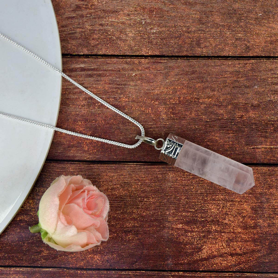 Rose Quartz Pencil Shape Pendant for Reiki Healing