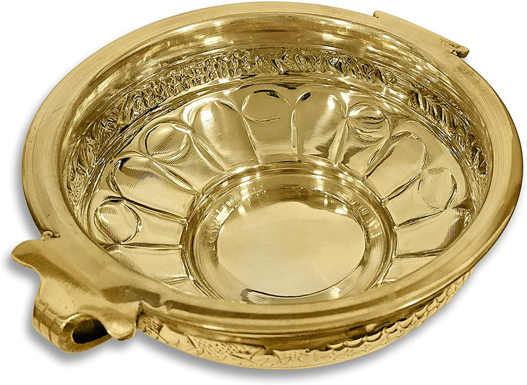 8 Inch Embossed Decorative Brass Designer Urli Puja Store Online Pooja Items Online Puja Samagri Pooja Store near me www.satvikstore.in