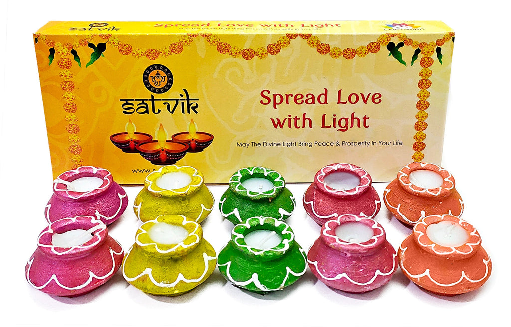 Clay Matki Diya 10 Pc Set Wax Filled Puja Store Online Pooja Items Online Puja Samagri Pooja Store near me www.satvikstore.in